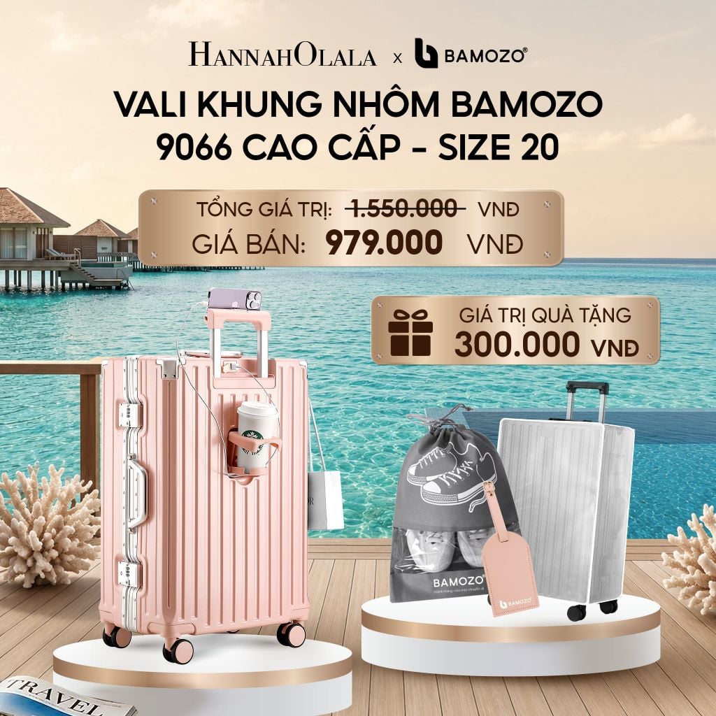  VALI BAMOZO KHUNG NHÔM 9066 BẢN CAO CẤP (TẶNG BỌC VALI CC TRONG SUỐT + THẺ TAG DA CHỐNG THẤT LẠC + TÚI ĐỰNG GIÀY XÁM_ D804 
