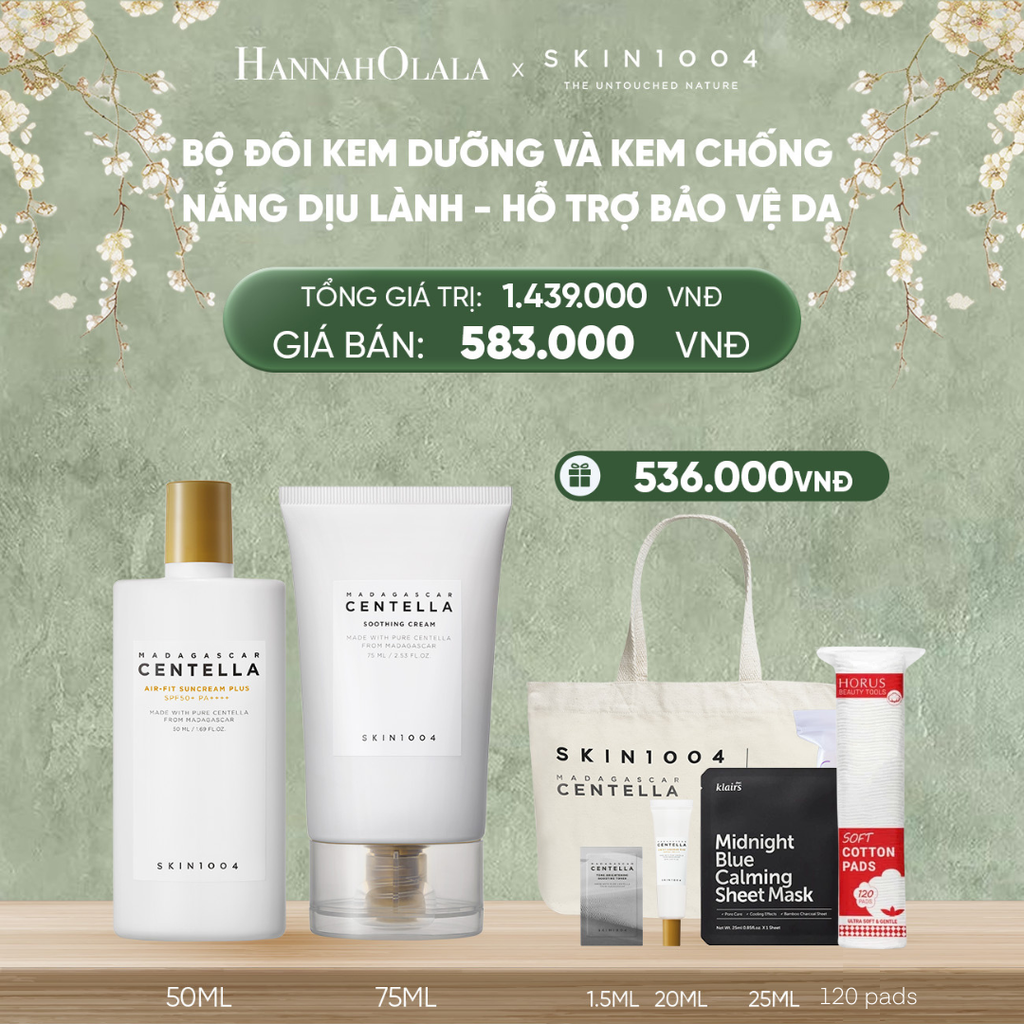  DEAL 9: COMBO 01 PCS SKIN1004 KEM DƯỠNG MADAGASCAR CENTELLA SOOTHING CREAM 75ML + 01 PCS SKIN1004 KEM CHỐNG NẮNG MADAGASCAR CENTELLA AIR-FIT SUNCREAM PLUS 50ML 