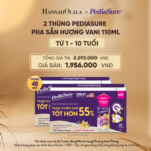  2 THÙNG PEDIASURE PHA SẴN HƯƠNG VANI 110ML (DÙNG CHO BÉ 1-10 TUỔI) - E243 