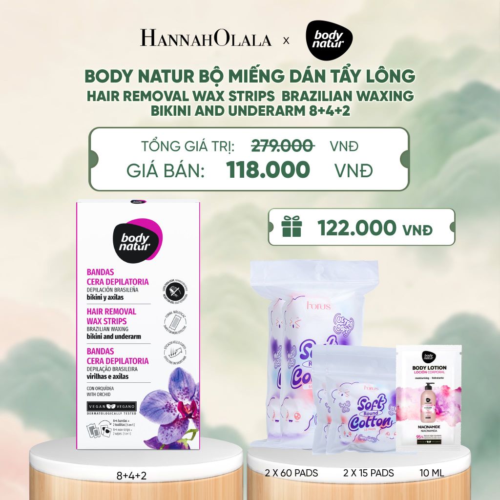  BODY NATUR BỘ MIẾNG DÁN TẨY LÔNG HAIR REMOVAL WAX STRIPS BRAZILIAN WAXING BIKINI AND UNDERARM 8+4+2 - A1418 