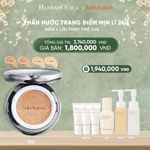  DEAL 5A: PHẤN NƯỚC TRANG ĐIỂM MỊN LÌ 24H (KÈM LÕI THAY THẾ) SULWHASOO PERFECTING CUSHION 15GX2 