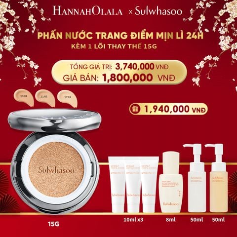  DEAL 5A: PHẤN NƯỚC TRANG ĐIỂM MỊN LÌ 24H (KÈM LÕI THAY THẾ) SULWHASOO PERFECTING CUSHION 15GX2 