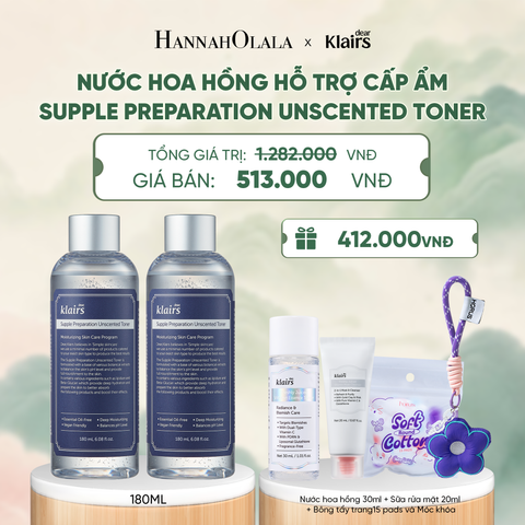  COMBO 2 DEAR, KLAIRS NƯỚC HOA HỒNG SUPPLE PREPARATION UNSCENTED TONER 180ML - A1442 