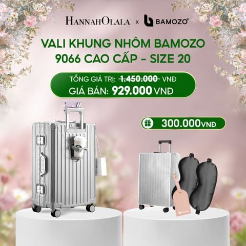  E1527_DEAL 2: VALI BAMOZO KHUNG NHÔM 9066 BẢN CAO CẤP (TẶNG BỌC VALI CC TRONG SUỐT + THẺ TAG DA CHỐNG THẤT LẠC + TÚI TOTE) 