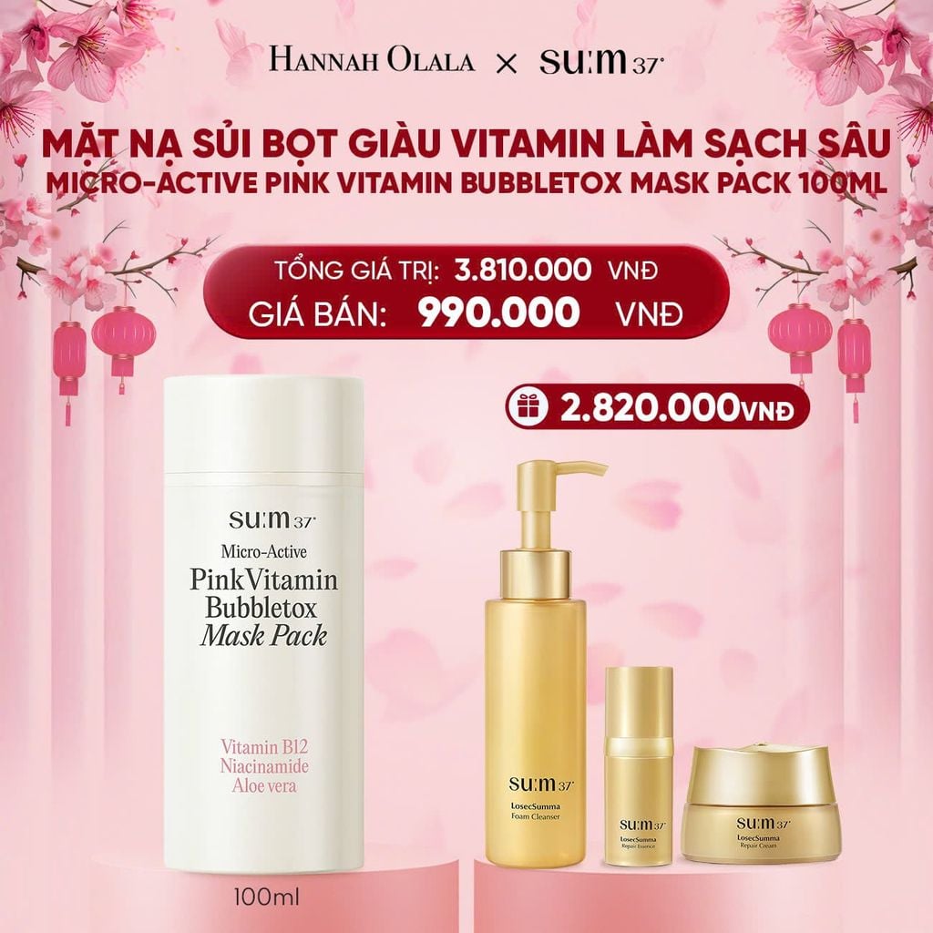  DEAL 6: MẶT NẠ SỦI BỌT GIÀU VITAMIN LÀM SẠCH SÂU SU:M37 MICRO-ACTIVE PINK VITAMIN BUBBLETOX MASK PACK 100ML 