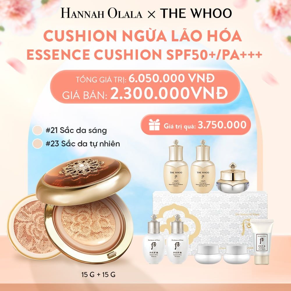  A924_DEAL06: [TẶNG KÈM 1 LÕI] CUSHION NGỪA LÃO HÓA WHOO CHEONGIDAN ESSENCE CUSHION SPF50+/PA+++ - MÀU 21/23 
