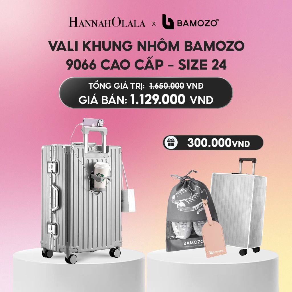  VALI BAMOZO KHUNG NHÔM 9066 BẢN CAO CẤP (TẶNG BỌC VALI CC TRONG SUỐT + THẺ TAG DA CHỐNG THẤT LẠC + TÚI ĐỰNG GIÀY XÁM_A2201 