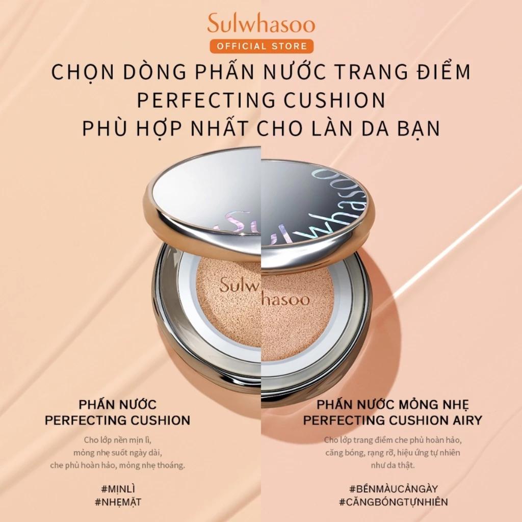  PHẤN NƯỚC TRANG ĐIỂM MỎNG NHẸ SÁNG TRONG (KÈM LÕI THAY THẾ) SULWHASOO PERFECTING CUSHION AIRY 15GX2 