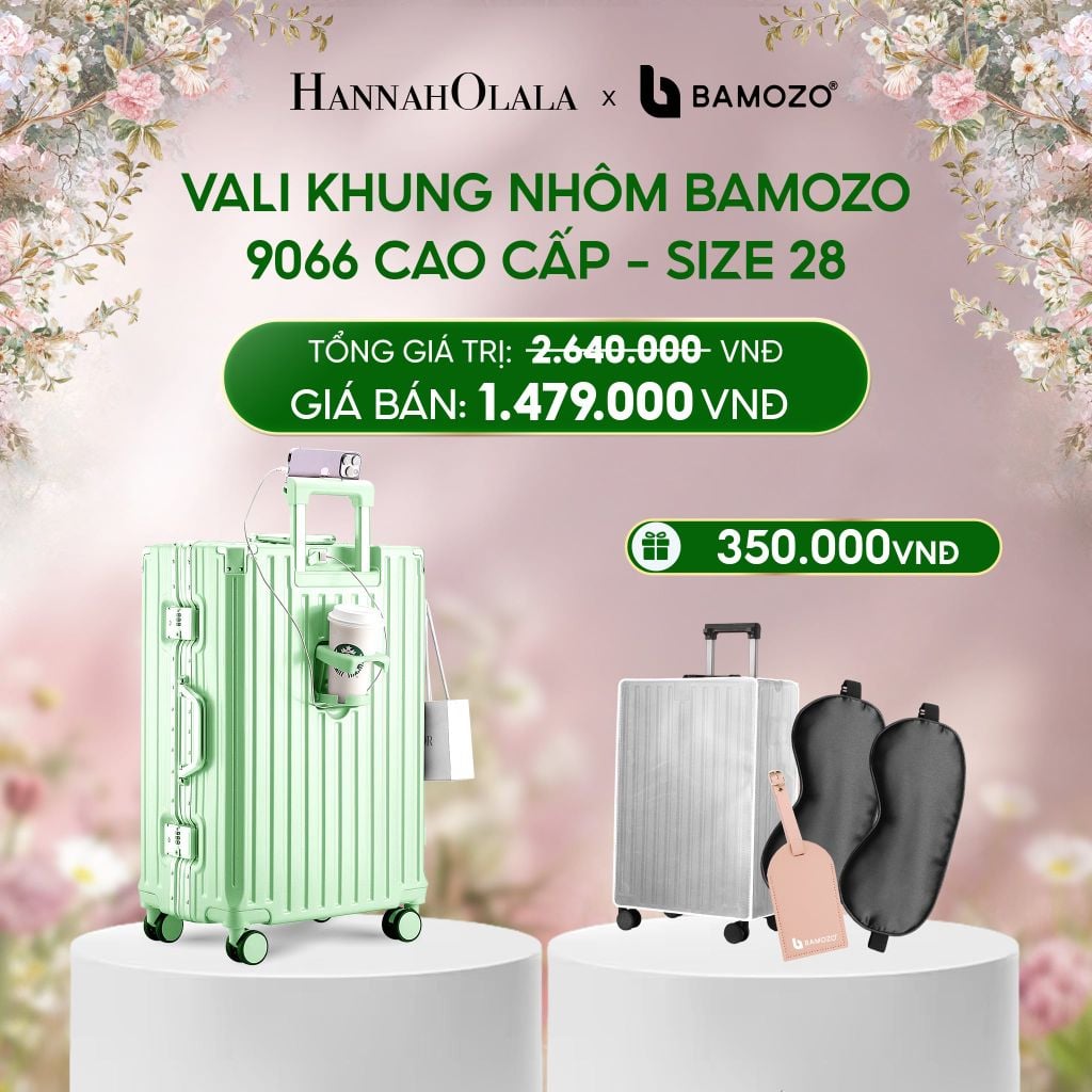  E1527_DEAL 2: VALI BAMOZO KHUNG NHÔM 9066 BẢN CAO CẤP (TẶNG BỌC VALI CC TRONG SUỐT + THẺ TAG DA CHỐNG THẤT LẠC + TÚI TOTE) 