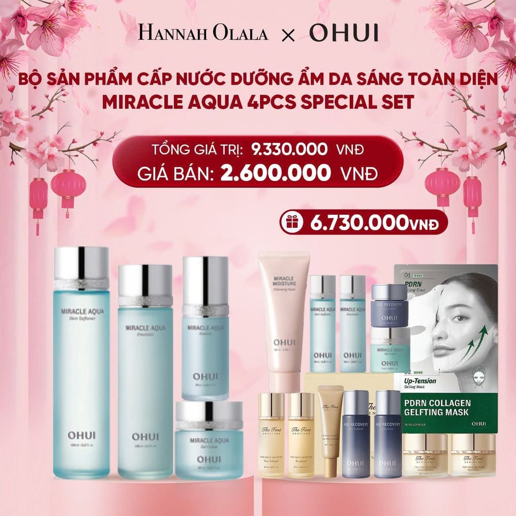  [GIAO HÀNG TỪ 08.01] DEAL 6: BỘ SẢN PHẨM CẤP NƯỚC DƯỠNG ẨM DA SÁNG TOÀN DIỆN OHUI MIRACLE AQUA 4PCS SPECIAL SET 