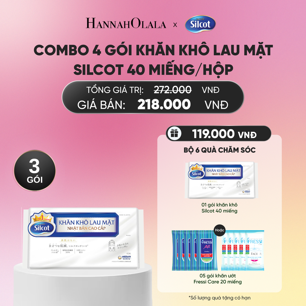  COMBO 4 GÓI KHĂN KHÔ LAU MẶT SILCOT PREMIUM 40 MIẾNG/HỘP_A529 