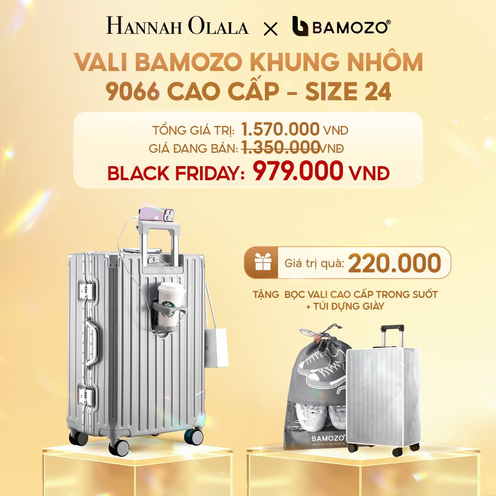  DEAL 2: VALI BAMOZO KHUNG NHÔM 9066 BẢN CAO CẤP (TẶNG BỌC VALI CC TRONG SUỐT + TÚI ĐỰNG GIÀY) 
