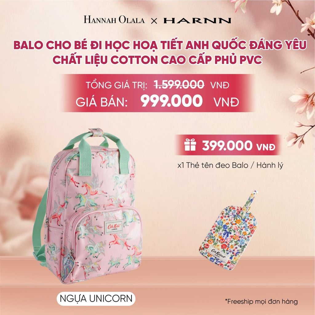  BALO CHO BÉ ĐI HỌC CATH KIDSTON HOẠ TIẾT ANH QUỐC ĐÁNG YÊU CHẤT LIỆU COTTON CAO CẤP PHỦ PVC - A2140 