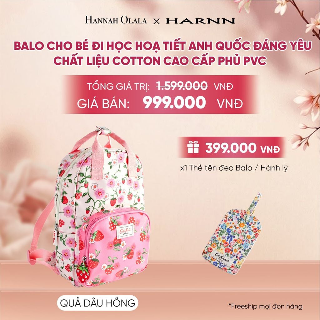  BALO CHO BÉ ĐI HỌC CATH KIDSTON HOẠ TIẾT ANH QUỐC ĐÁNG YÊU CHẤT LIỆU COTTON CAO CẤP PHỦ PVC - A2140 