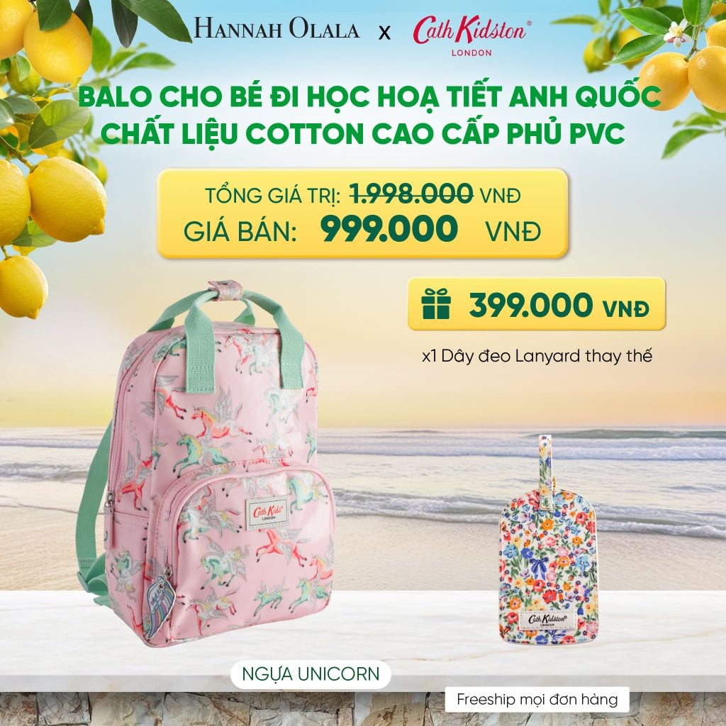  BALO CHO BÉ ĐI HỌC CATH KIDSTON HOẠ TIẾT ANH QUỐC ĐÁNG YÊU CHẤT LIỆU COTTON CAO CẤP PHỦ PVC - A1121 