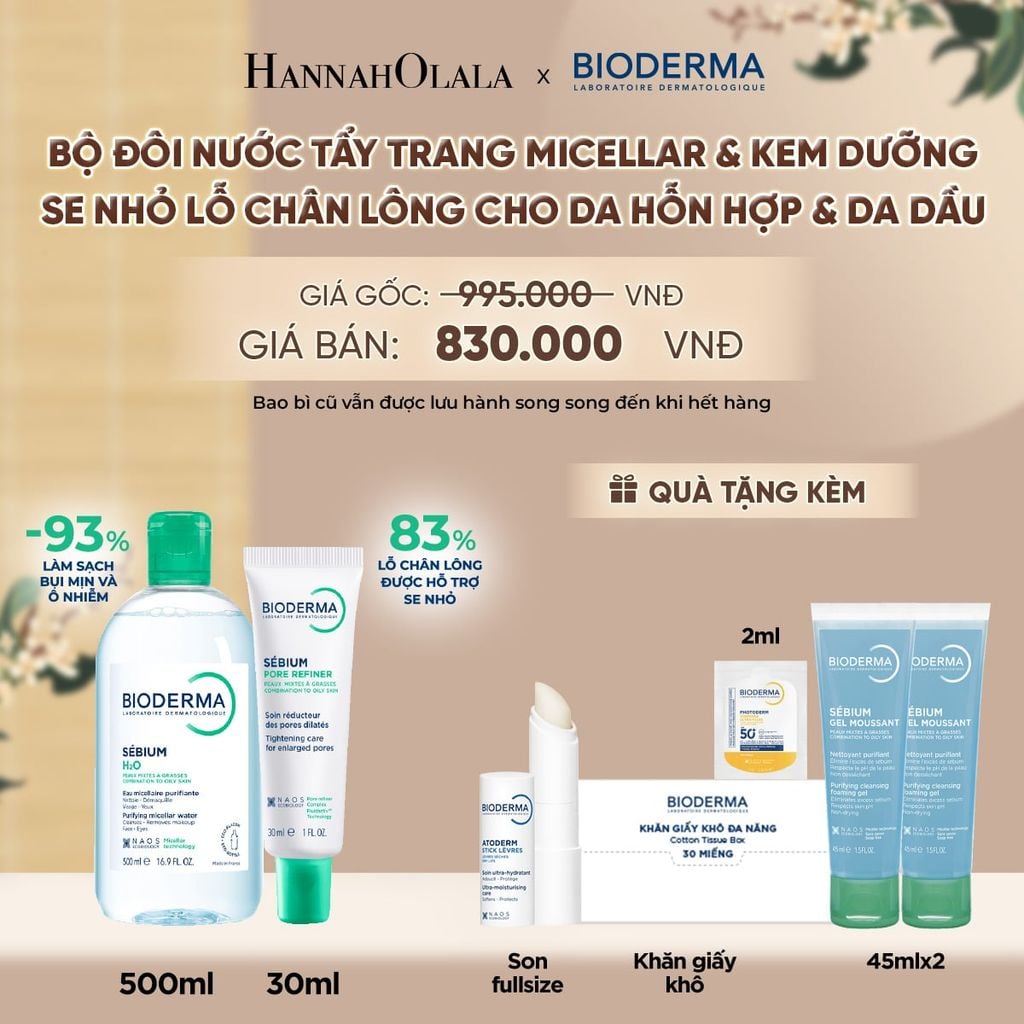  BỘ ĐÔI NƯỚC TẨY TRANG MICELLAR VÀ KEM DƯỠNG THU NHỎ LỖ CHÂN LÔNG CHO DA DẦU MỤN - A5035 