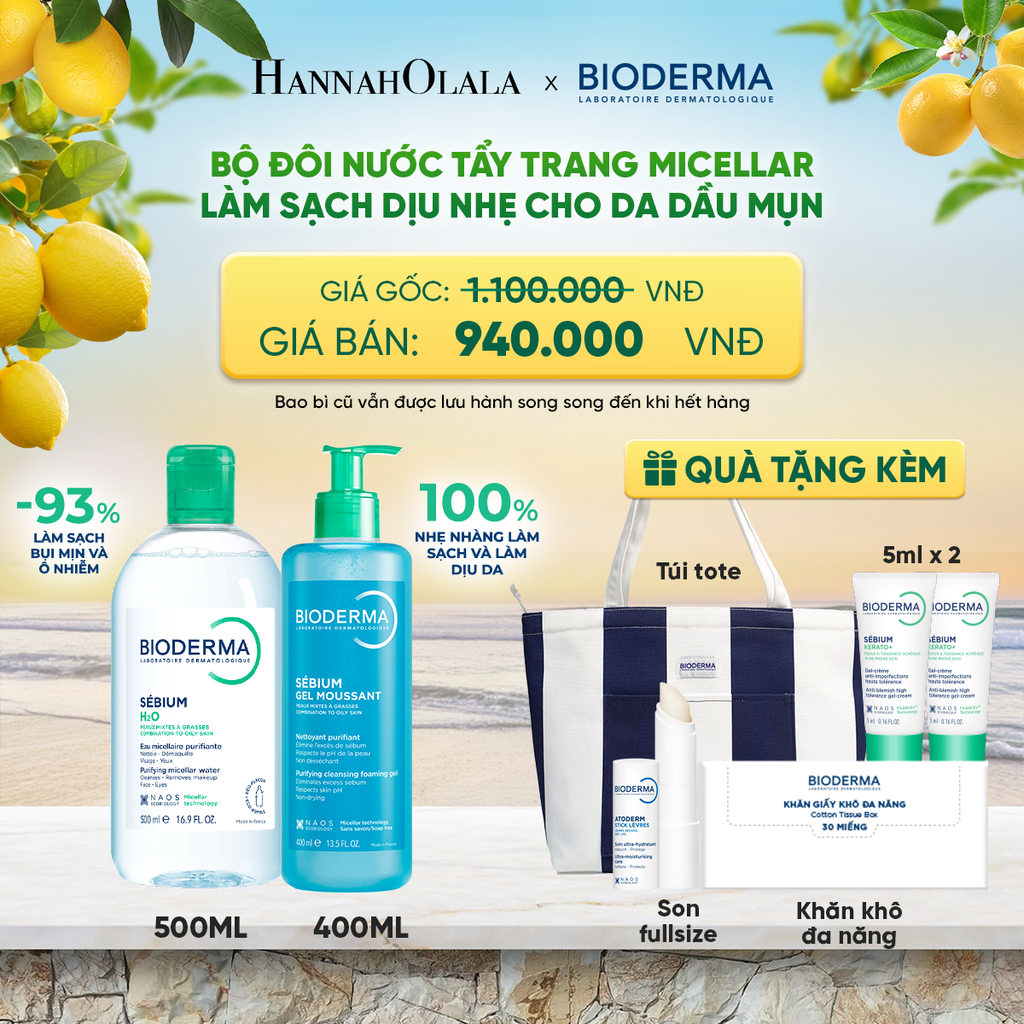  BỘ ĐÔI NƯỚC TẨY TRANG MICELLAR VÀ GEL RỬA MẶT LÀM SẠCH TOÀN DIỆN CHO DA DẦU,MỤN 