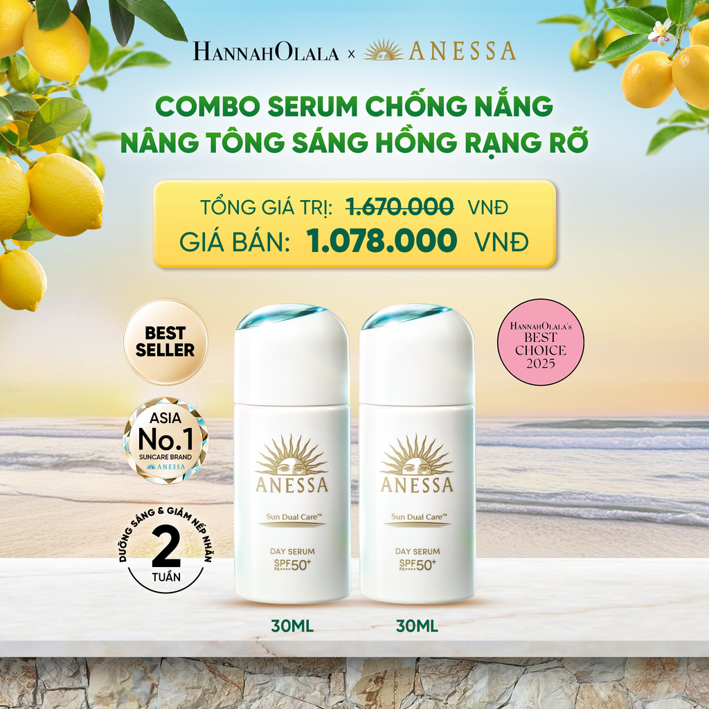  COMBO SERUM CHỐNG NẮNG DƯỠNG DA NÂNG TÔNG NGĂN NGỪA LÃO HÓA ANESSA DAY SERUM SPF50+ PA++++ 30MLX2 - DEAL 6 