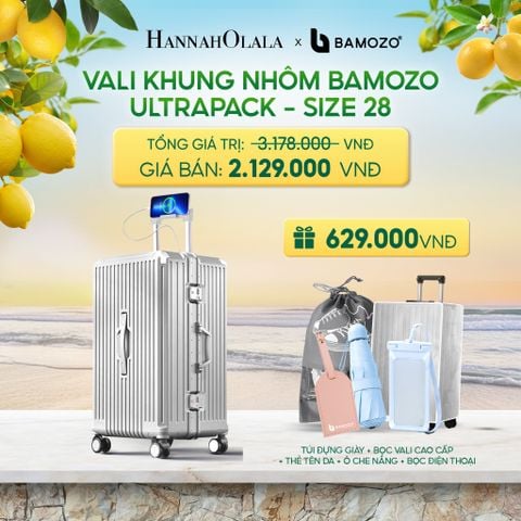  VALI BAMOZO KHUNG NHÔM ULTRAPACK CAO CẤP (TẶNG BỌC VALI CC TRONG SUỐT + THẺ TAG DA CHỐNG THẤT LẠC + TÚI ĐỰNG GIÀY) - DEAL 4 