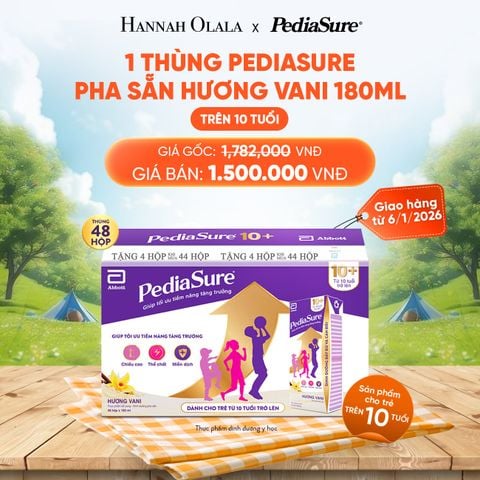  E142_DEAL 6: 1 THÙNG PEDIASURE PHA SẴN HƯƠNG VANI 180ML 10+ [GIAO HÀNG TỪ 6/1/2026] 