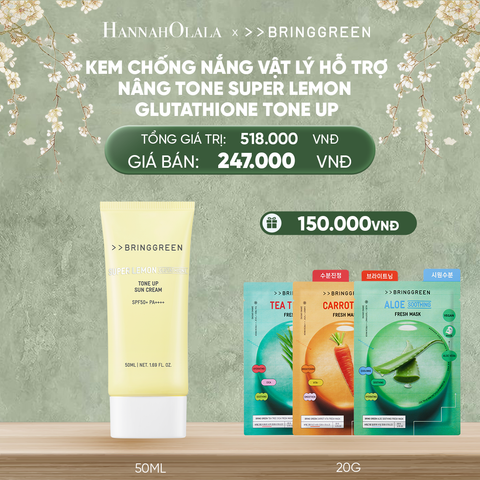  DEAL 2: KEM CHỐNG NẮNG VẬT LÝ HỖ TRỢ NÂNG TONE BRING GREEN SUPER LEMON GLUTATHIONE TONE UP SUN CREAM 50ML 