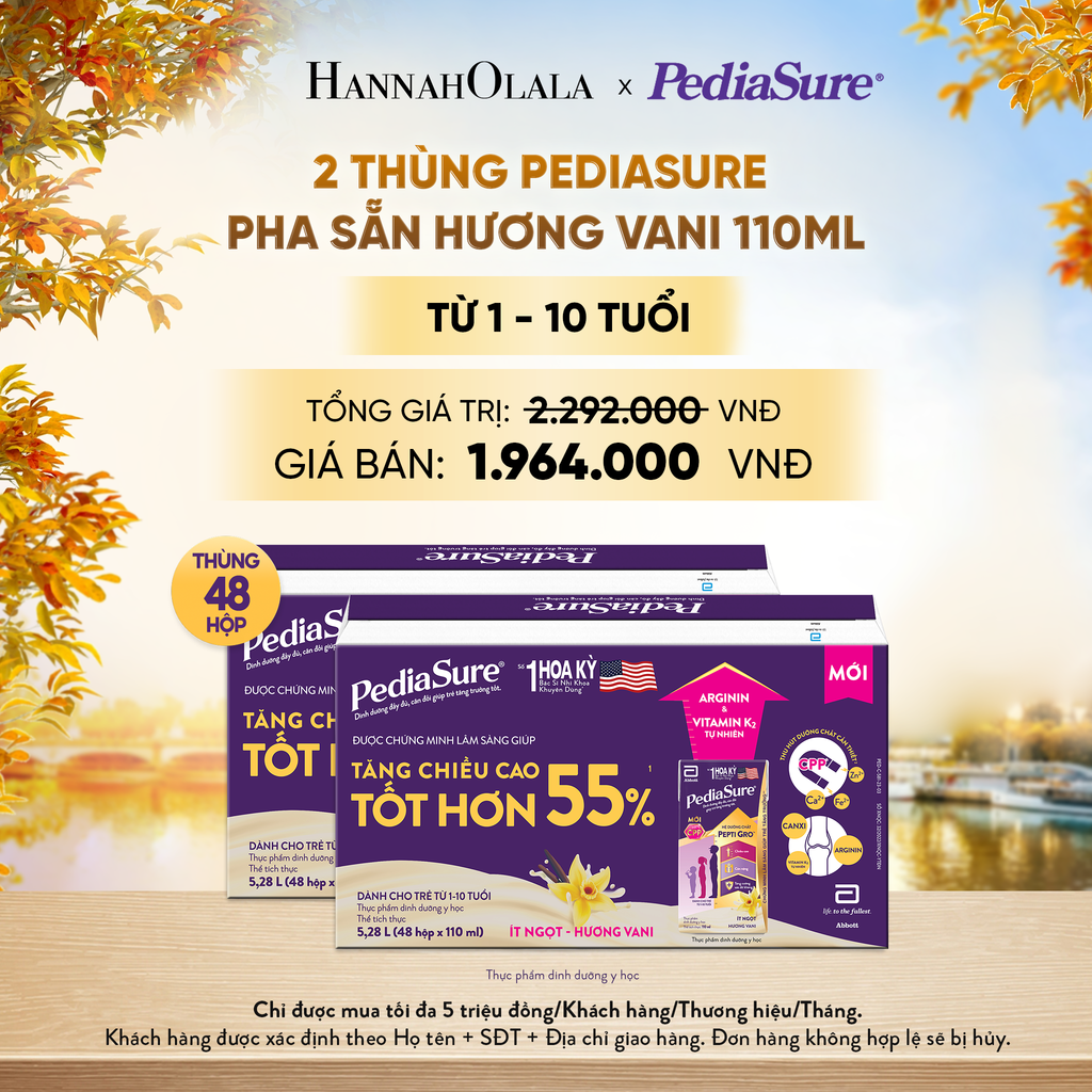  2 THÙNG PEDIASURE PHA SẴN HƯƠNG VANI 110ML (DÙNG CHO BÉ 1-10 TUỔI) DEAL 6: - E1454 