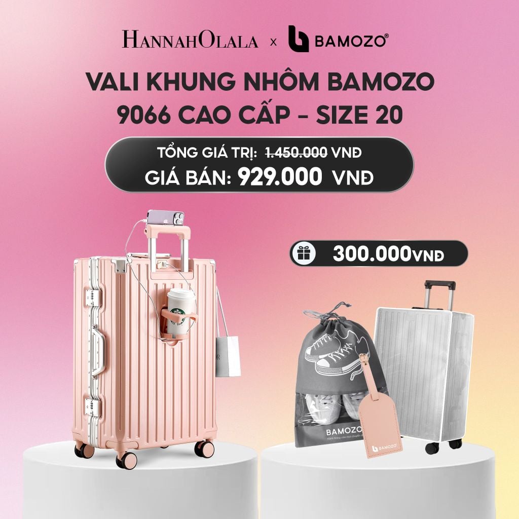  VALI BAMOZO KHUNG NHÔM 9066 BẢN CAO CẤP (TẶNG BỌC VALI CC TRONG SUỐT + THẺ TAG DA CHỐNG THẤT LẠC + TÚI ĐỰNG GIÀY XÁM_A2201 