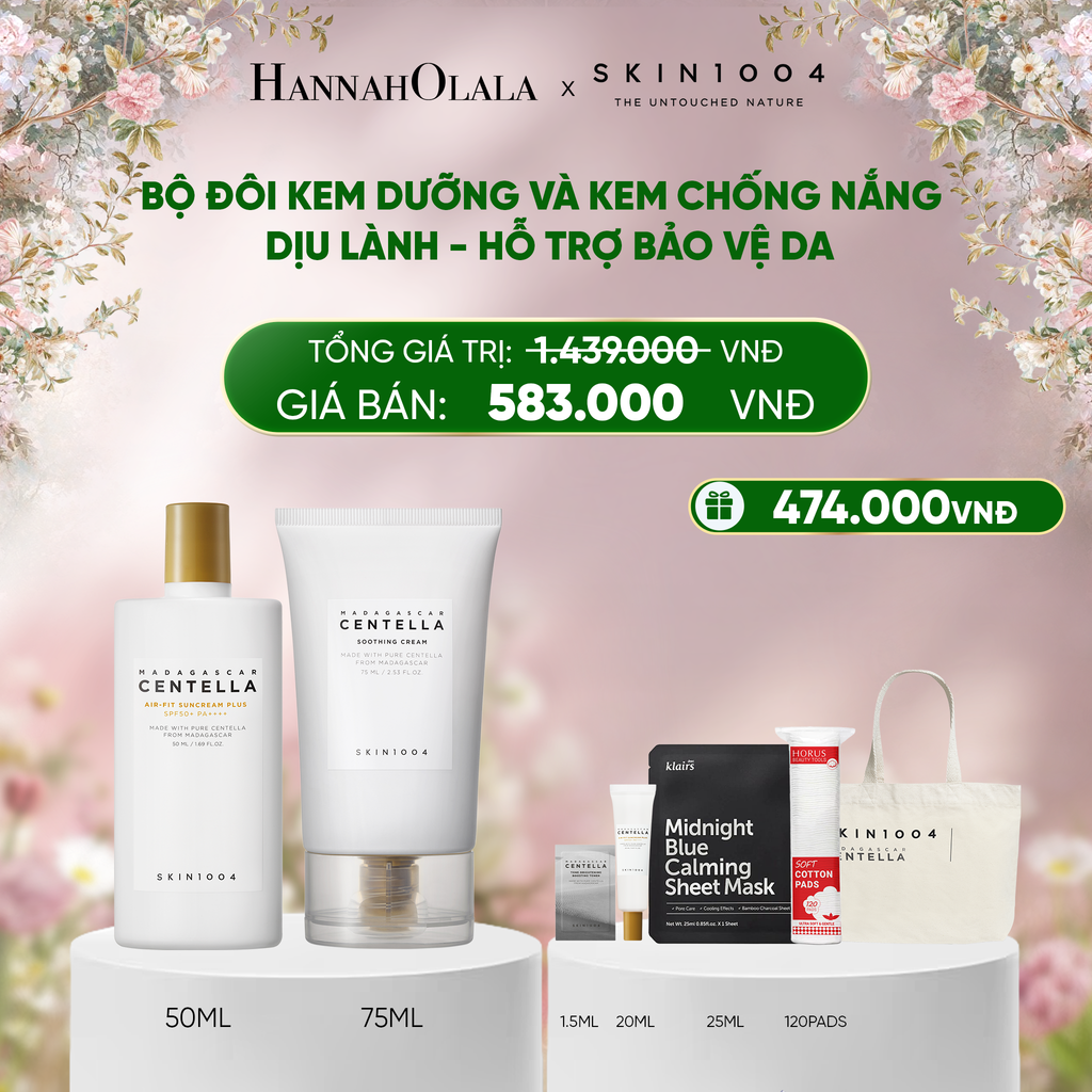  E398_DEAL 9: COMBO 01 PCS SKIN1004 KEM DƯỠNG MADAGASCAR CENTELLA SOOTHING CREAM 75ML + 01 PCS SKIN1004 KEM CHỐNG NẮNG MADAGASCAR CENTELLA AIR-FIT SUNCREAM PLUS 50ML 