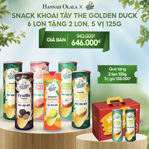  E141_DEAL 2: SNACK KHOAI TÂY THE GOLDEN DUCK SINGAPORE 6 LON TẶNG 2 LON, 5 VỊ 