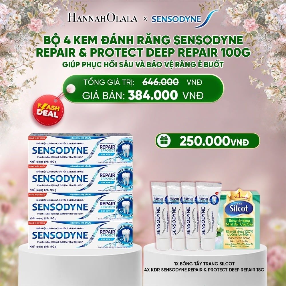  DEAL 11: [FLASH DEAL] BỘ 4 KEM ĐÁNH RĂNG SENSODYNE REPAIR & PROTECT DEEP REPAIR 100G GIÚP PHỤC HỒI SÂU VÀ BẢO VỆ RĂNG Ê BUỐT 