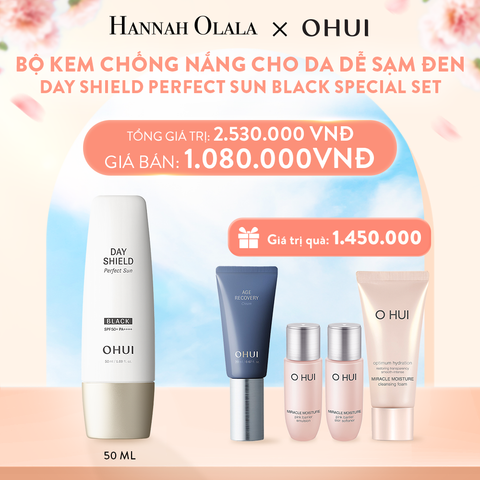  A621_DEAL18: BỘ KEM CHỐNG NẮNG CHO DA DỄ SẠM ĐEN OHUI DAY SHIELD PERFECT SUN BLACK SPECIAL SET 