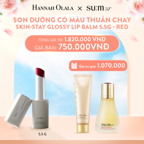  A796_DEAL27: SON DƯỠNG CÓ MÀU THUẦN CHAY SU:M37 SKIN-STAY GLOSSY LIP BALM 5.5G - RED 