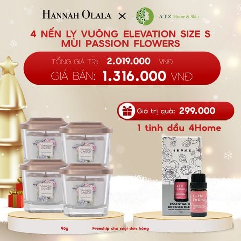  DEAL 7: MUA COMBO 4 NẾN LY VUÔNG ELEVATION SIZE S MÙI PASSION FLOWERS GIÁ GIẢM CÒN 1.316.000Đ
TẶNG 1 TINH DẦU 4HOME 10ML TRỊ GIÁ 299.000Đ 