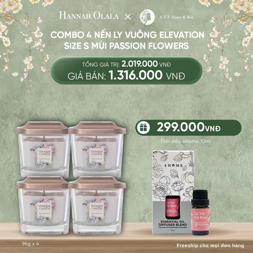  DEAL 7: MUA COMBO 4 NẾN LY VUÔNG ELEVATION SIZE S MÙI PASSION FLOWERS 