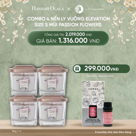  DEAL 7: MUA COMBO 4 NẾN LY VUÔNG ELEVATION SIZE S MÙI PASSION FLOWERS 
