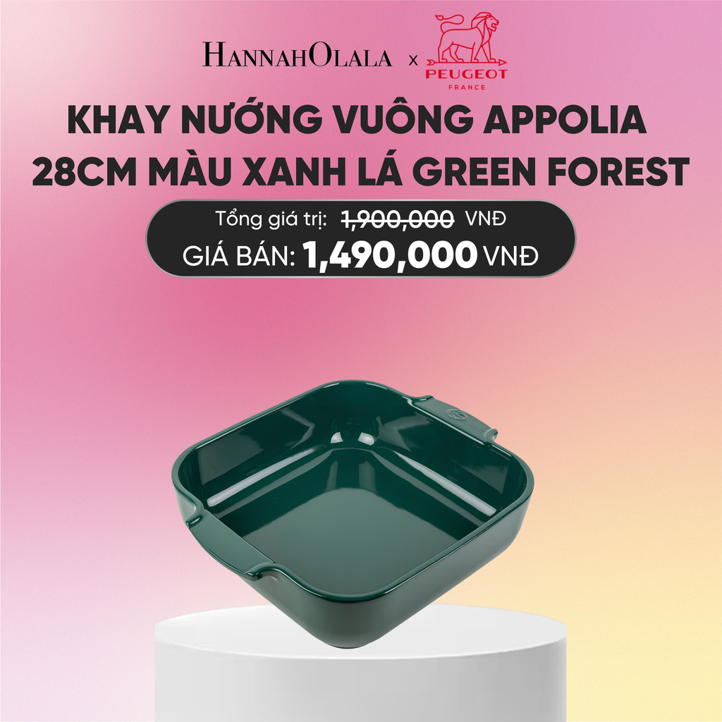  KHAY NƯỚNG VUÔNG APPOLIA 28CM - MÀU XANH LÁ GREEN FOREST 