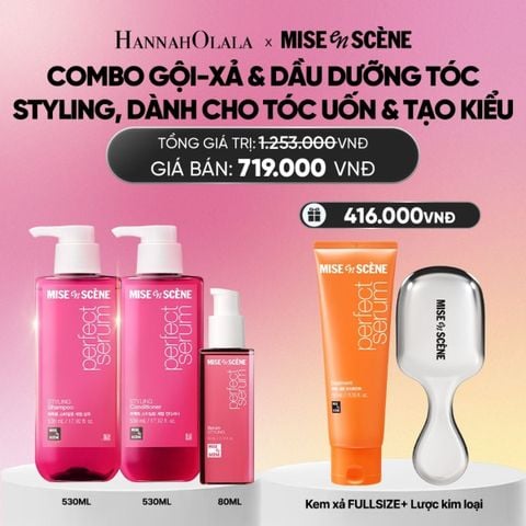  COMBO GỘI XẢ 530ML VÀ TINH CHẤT 80ML MISE EN SCENE PERFECT SERUM STYLING DƯỠNG TÓC SUÔN MƯỢT, DỄ VÀO NẾP DÀNH CHO TÓC UỐN_A995 