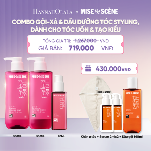  COMBO GỘI XẢ 530ML VÀ TINH CHẤT 80ML MISE EN SCENE PERFECT SERUM STYLING DƯỠNG TÓC SUÔN MƯỢT DỄ VÀO NẾP DÀNH CHO TÓC UỐN - H013 