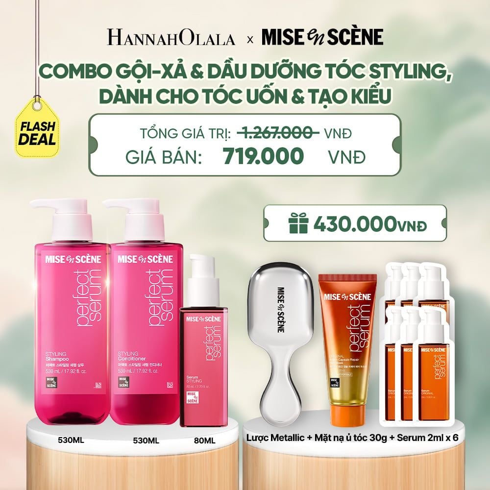  COMBO GỘI XẢ 530ML VÀ TINH CHẤT 80ML MISE EN SCENE PERFECT SERUM STYLING DƯỠNG TÓC SUÔN MƯỢT DỄ VÀO NẾP DÀNH CHO TÓC UỐN - A1681 