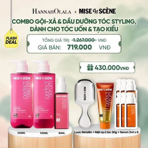  COMBO GỘI XẢ 530ML VÀ TINH CHẤT 80ML MISE EN SCENE PERFECT SERUM STYLING DƯỠNG TÓC SUÔN MƯỢT DỄ VÀO NẾP DÀNH CHO TÓC UỐN - A1681 