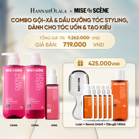  COMBO GỘI XẢ 530ML VÀ TINH CHẤT 80ML MISE EN SCENE PERFECT SERUM STYLING DƯỠNG TÓC SUÔN MƯỢT DỄ VÀO NẾP DÀNH CHO TÓC UỐN - A1135 