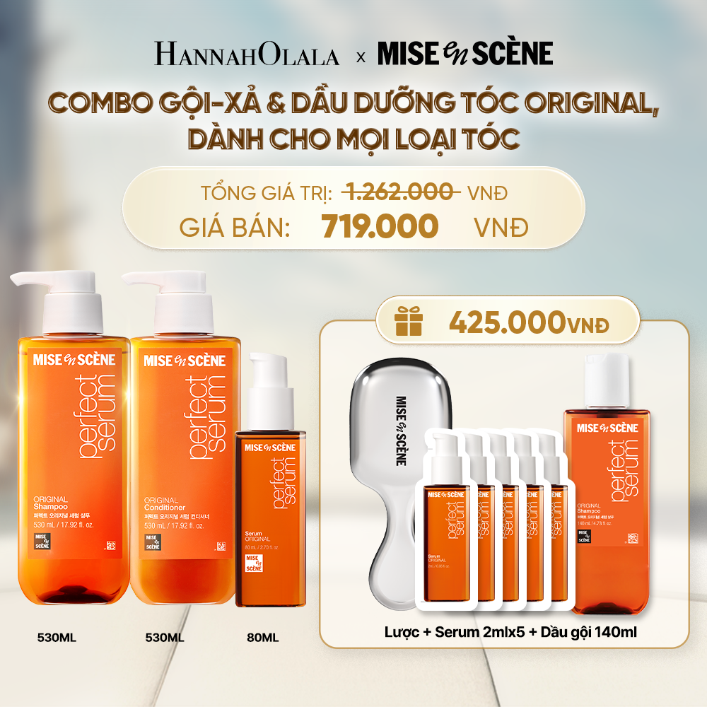  COMBO GỘI XẢ 530ML VÀ TINH CHẤT 80ML MISE EN SCENE PERFECT SERUM ORIGINAL DƯỠNG TÓC MỀM MƯỢT HỖ TRỢ PHỤC HỒI TÓC HƯ TỔN - A1134 