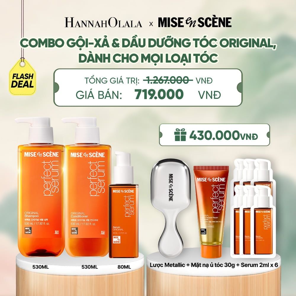  COMBO GỘI XẢ 530ML VÀ TINH CHẤT 80ML MISE EN SCENE PERFECT SERUM ORIGINAL DƯỠNG TÓC MỀM MƯỢT HỖ TRỢ PHỤC HỒI TÓC HƯ TỔN - A1680 