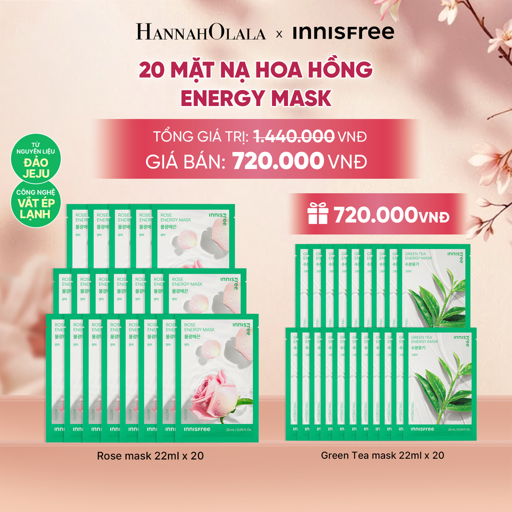  BỘ 20 MẶT NẠ GIẤY DƯỠNG DA HÀN QUỐC INNISFREE ROSE ENERGY MASK 22ML - A618 