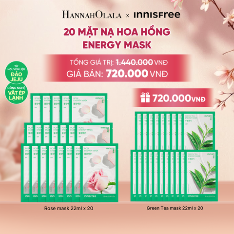  BỘ 20 MẶT NẠ GIẤY DƯỠNG DA HÀN QUỐC INNISFREE ROSE ENERGY MASK 22ML - A618 
