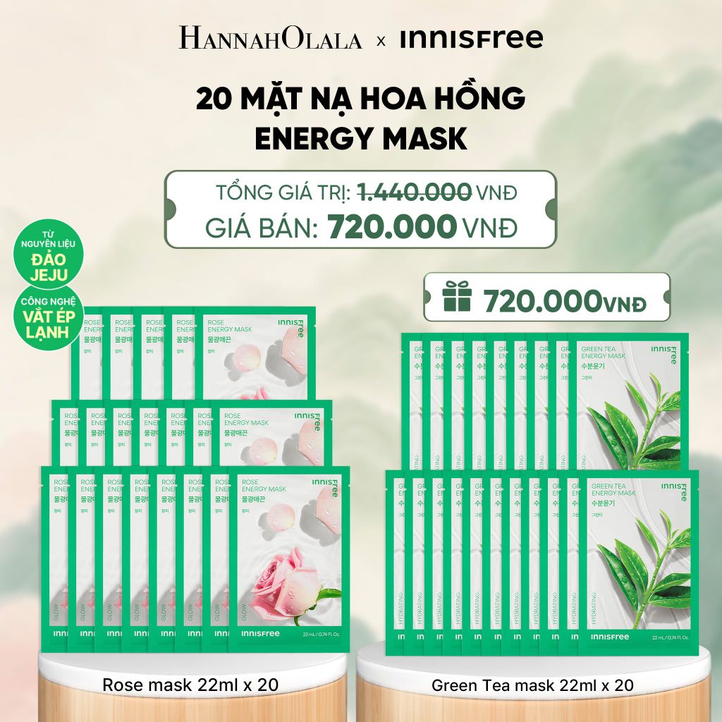  BỘ 20 MẶT NẠ GIẤY DƯỠNG DA HÀN QUỐC INNISFREE ROSE ENERGY MASK 22ML - A1617 