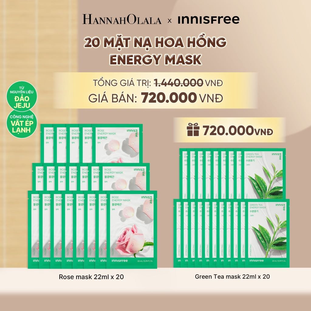  BỘ 20 MẶT NẠ GIẤY DƯỠNG DA HÀN QUỐC INNISFREE ROSE ENERGY MASK 22ML - A543 
