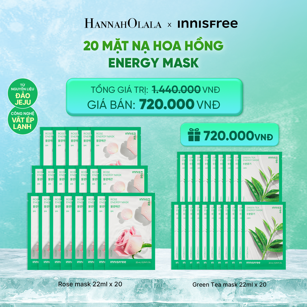  BỘ 20 MẶT NẠ GIẤY DƯỠNG DA HÀN QUỐC INNISFREE ROSE ENERGY MASK 22ML 
