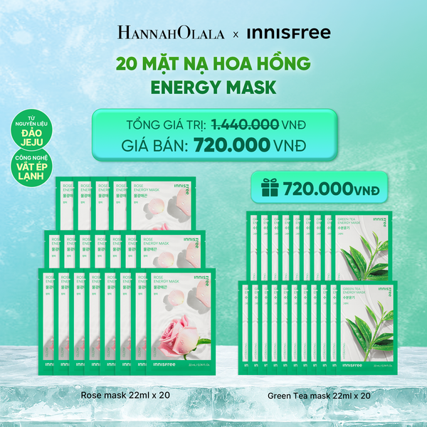  BỘ 20 MẶT NẠ GIẤY DƯỠNG DA HÀN QUỐC INNISFREE ROSE ENERGY MASK 22ML 