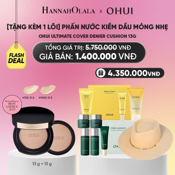  [TẶNG KÈM 1 LÕI] PHẤN NƯỚC KIỀM DẦU MỎNG NHẸ OHUI ULTIMATE COVER DENIER CUSHION 13G - FLASH DEAL_A847 